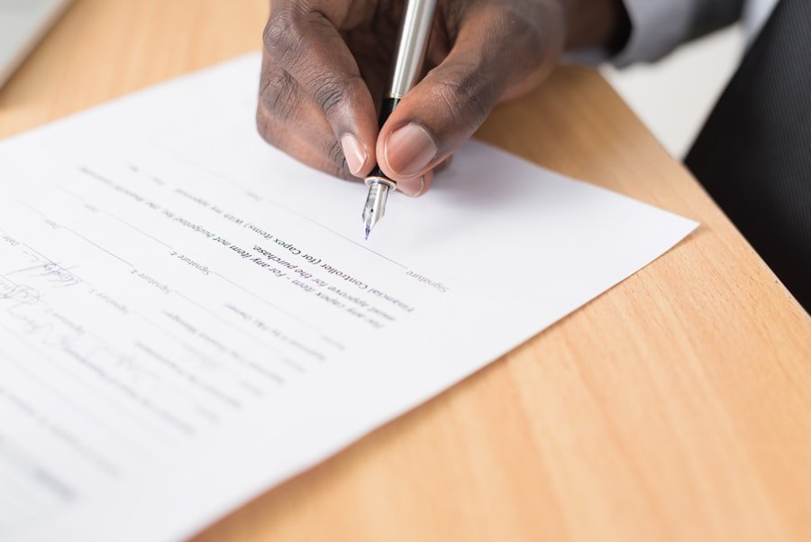 Financial consultant assisting a client with loan documents